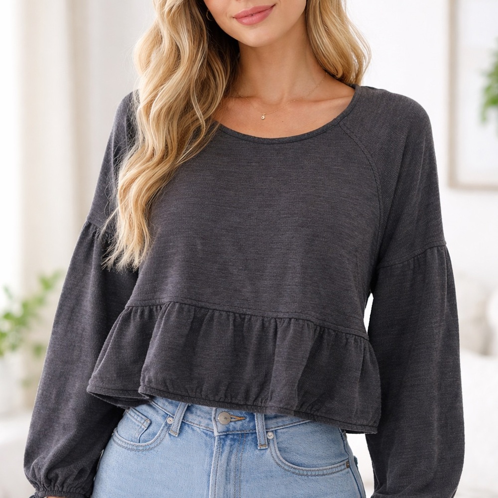 Aerie Dark Gray Peplum Blouse